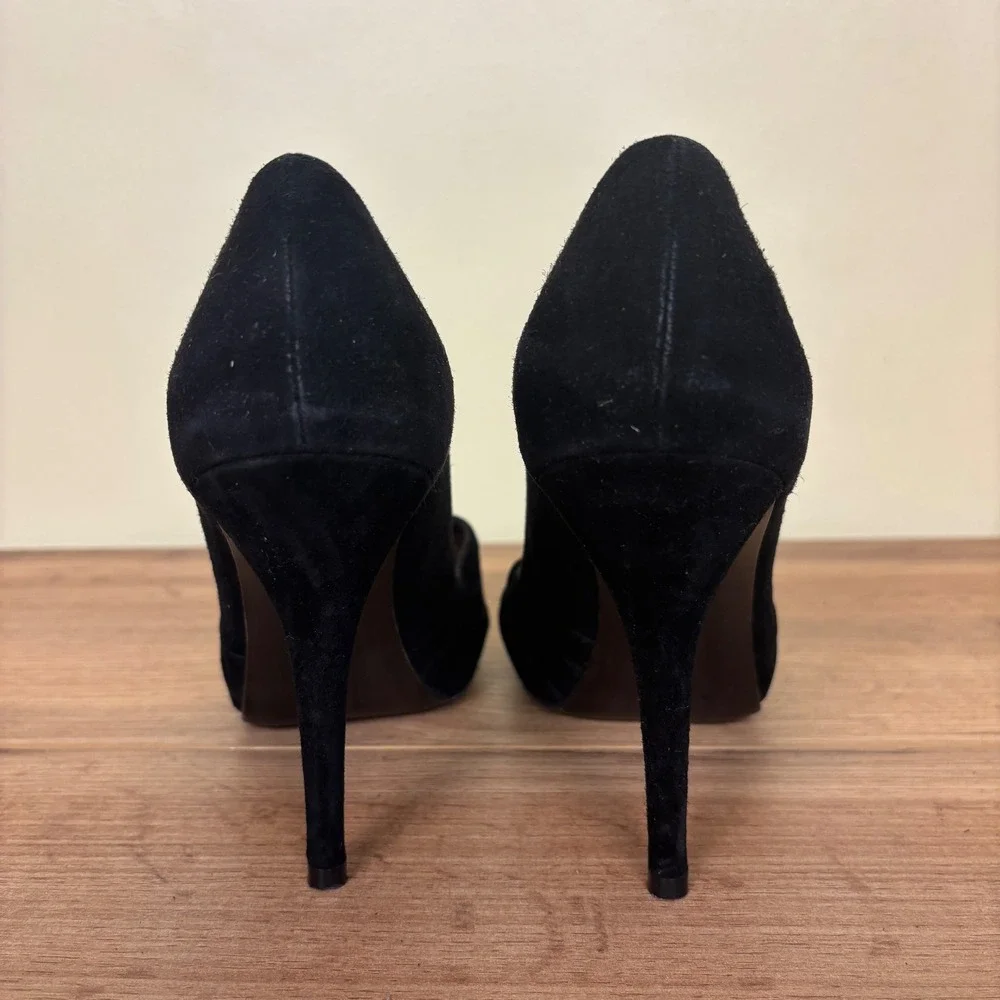 STUART WEITZMAN Suede D'Orsay Peep Toe Pumps Black Women Size 7 Formal‎ Stiletto